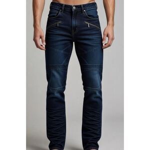 Decibel Men's W32 x L34 Blue Slim Straight Distressed Denim Fashion Jeans